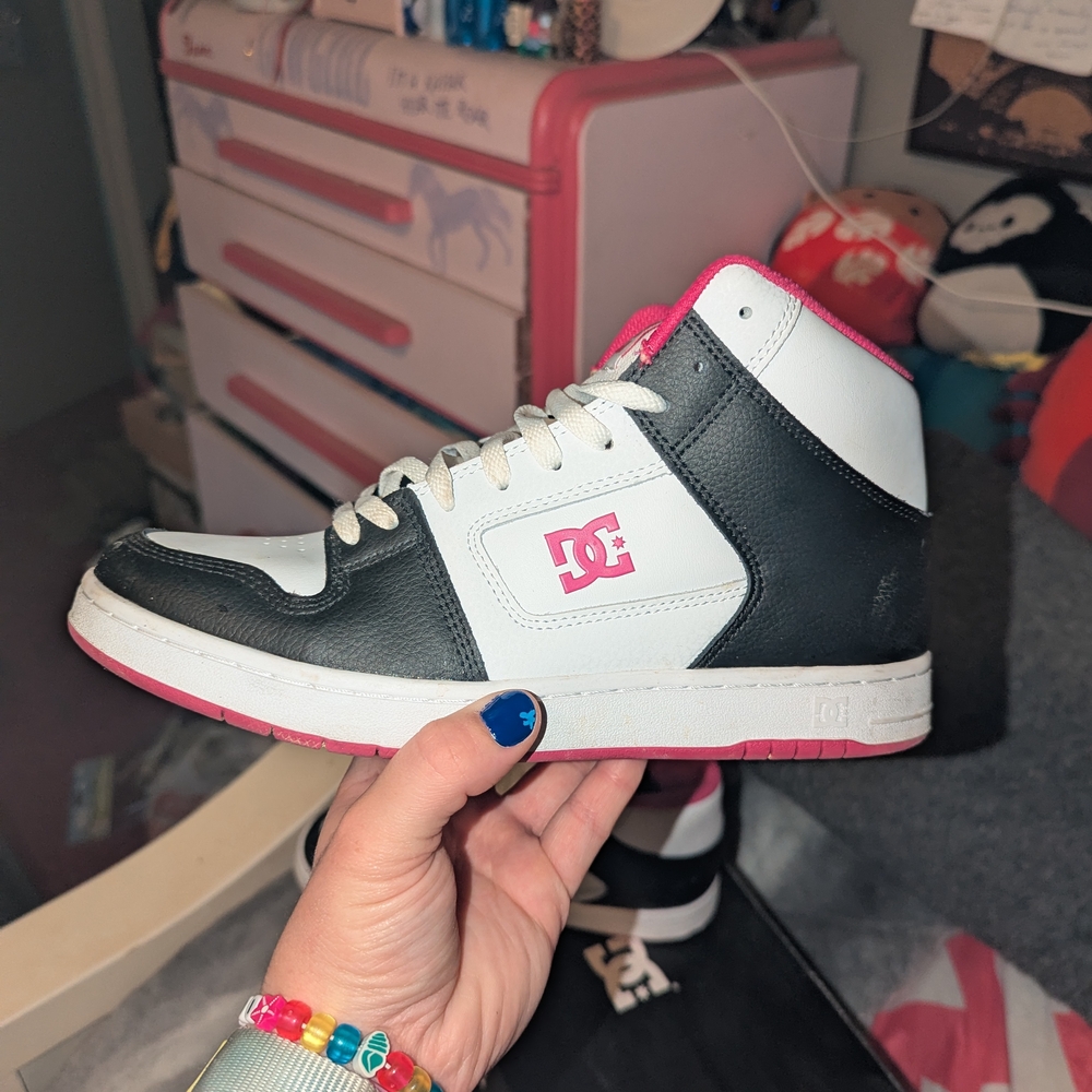 DC High-Top Sneakers Black and White with Pink Accents